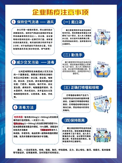 预防新冠病毒企业防疫疫情注意安全事项海报