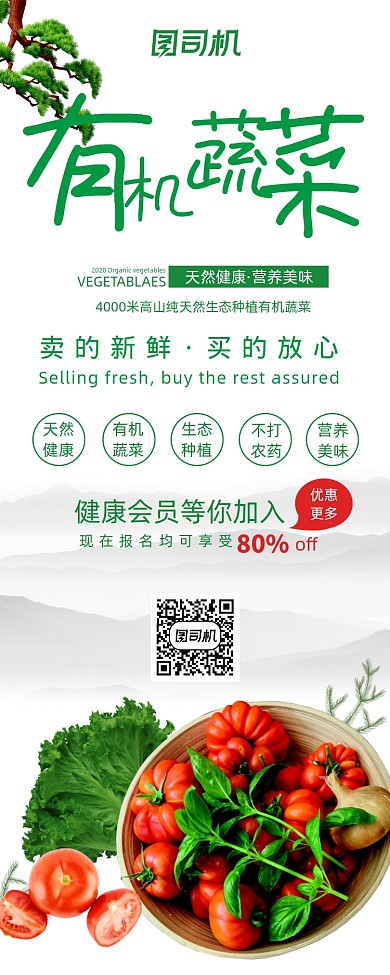 绿色天然有机新鲜蔬菜促销展架易拉宝