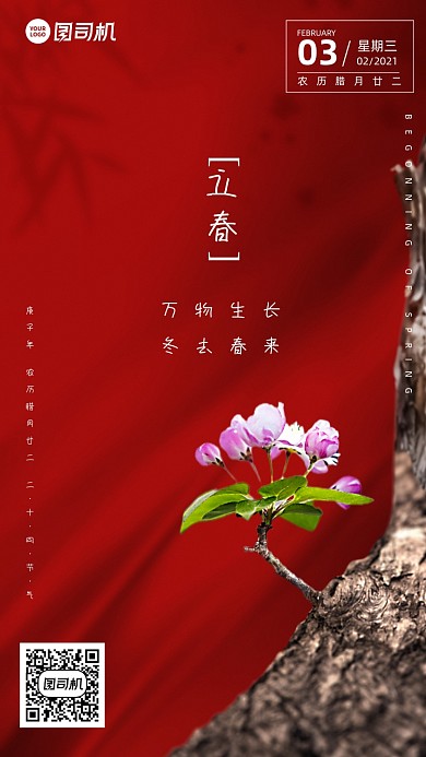 立春节气红色中国风简约手机海报