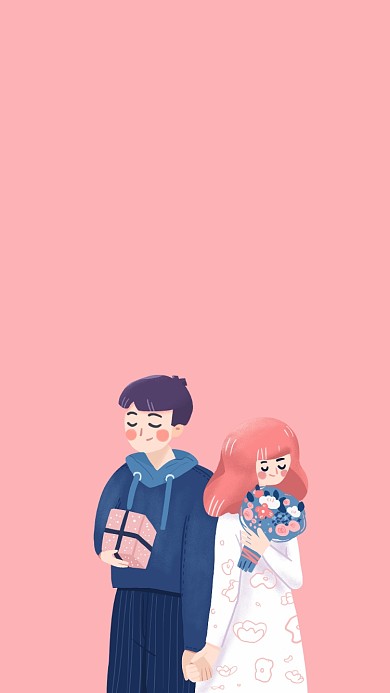 甜蜜恋爱插画创意手机壁纸