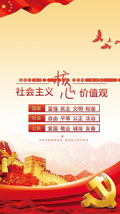 党建建党百年社会主义核心价值观标语海报