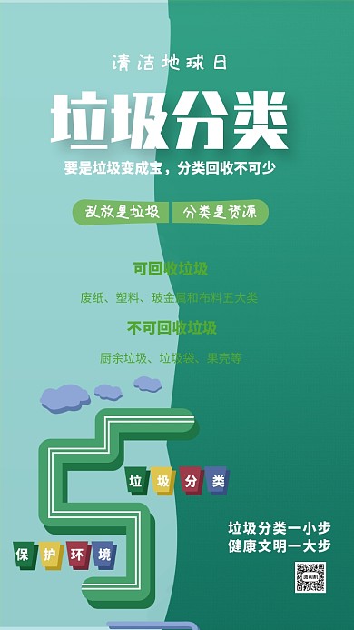 清洁地球日垃圾分类公益手机海报