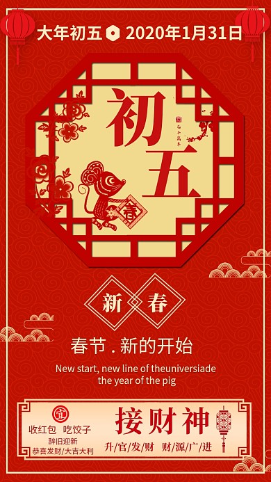 新年习俗手机宣传海报