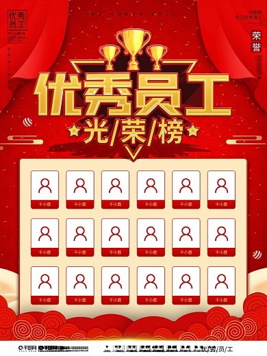 中国风大气喜庆年度优秀员工光荣榜海报