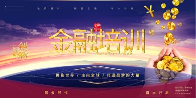 金融金币蓝色简约展板