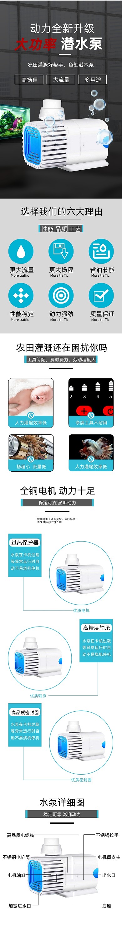 水泵迷你鱼缸潜水泵电商淘宝详情页