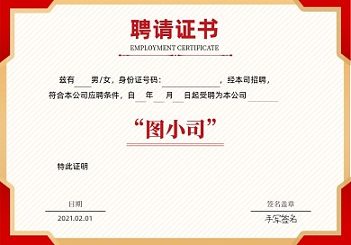 公司聘请证书红色底纹质感聘书
