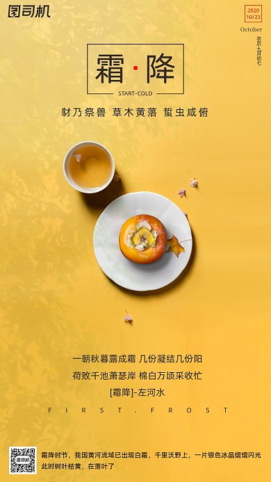 霜降节气黄色大气简约手机海报