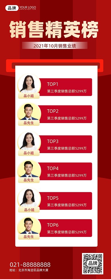 销售业绩精英榜红色手机海报Pro