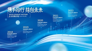 创意蓝色科技风公司企业发展历程宣传展板