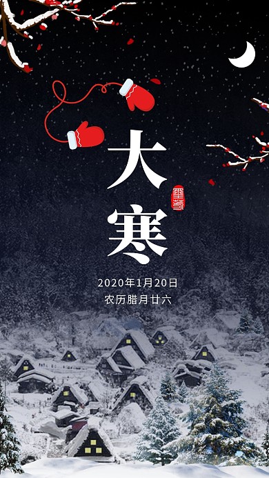 唯美清新简约大寒节气手机海报模板