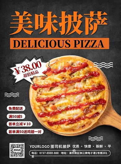 复古背景西餐披萨印刷海报