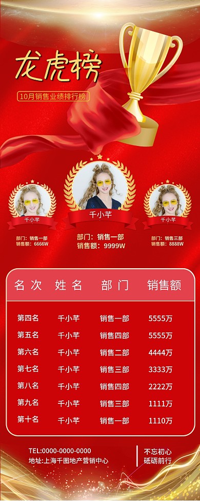 红色喜庆销售喜报龙虎榜精英榜