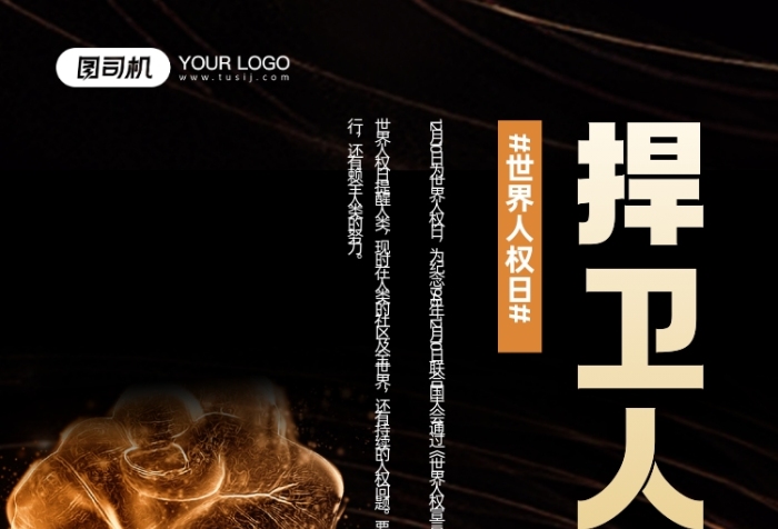 捍卫人权世界人权日黑色拳头宣传海报