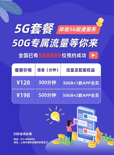 5G套餐运营商手机套餐流量包促销海报
