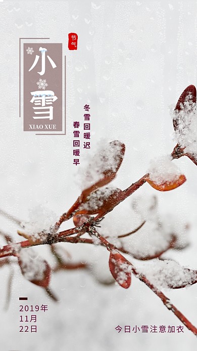 小清新简约小雪传统节气手机海报模板