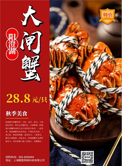 红色简约大闸蟹印刷海报