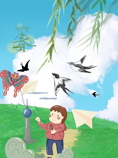 初春立春春分背景春放风筝