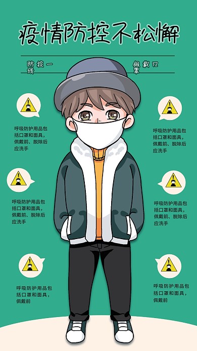 抗击疫情宣传海报佩戴口罩绿色医疗健康
