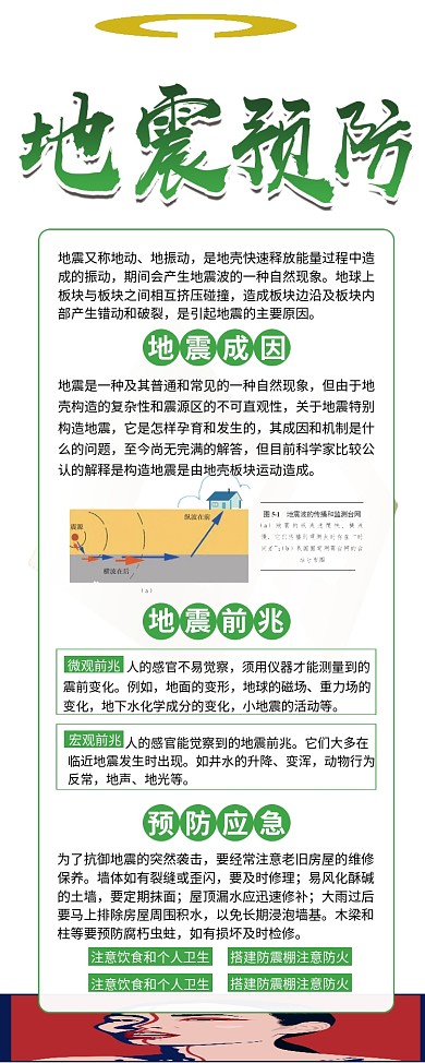 绿色简约社区风天灾地震预防知识宣传展架