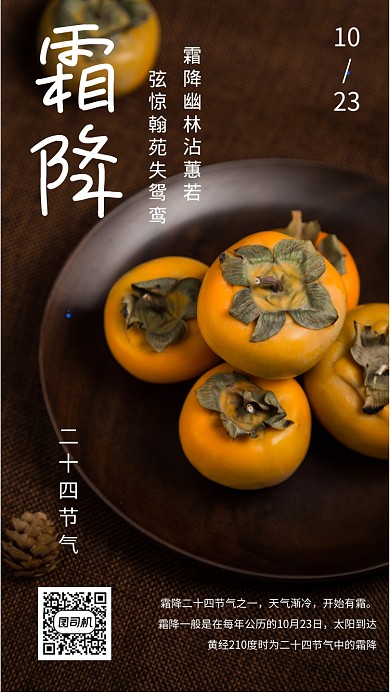 简约二十四节气霜降宣传手机海报