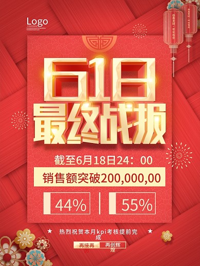 红色喜庆618销售战报喜报海报