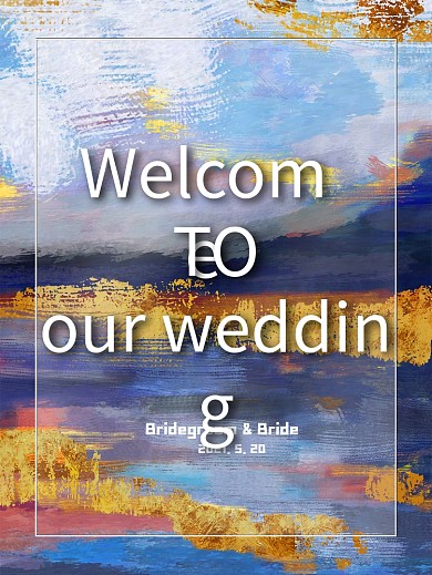 艺术印象派莫奈风油画婚礼迎宾牌水牌邀请函