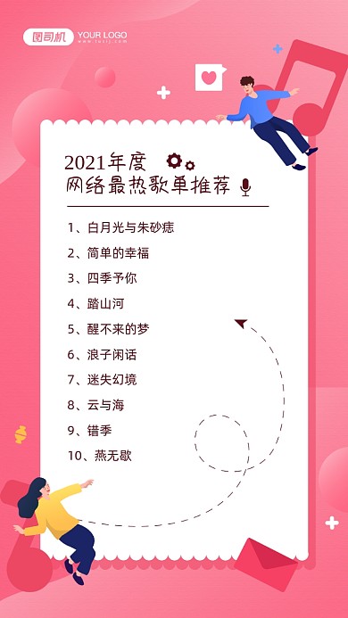 2021年度最热歌曲推荐宣传手机海报