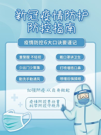 蓝色新冠疫情防护防控防疫指南规则宣传海报