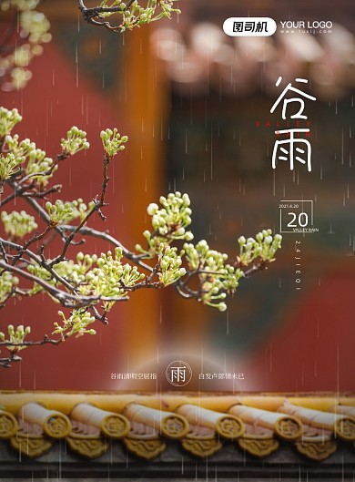 谷雨节气故宫花卉实景印刷海报