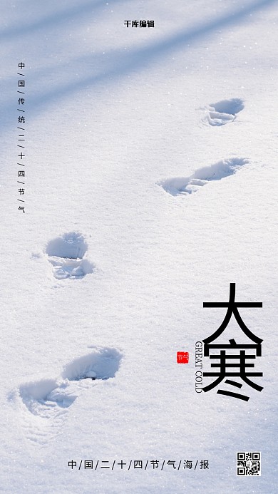 大寒节气雪白大气海报