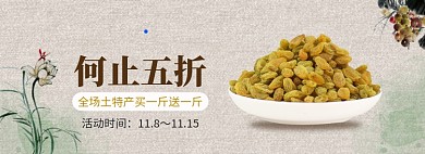 水墨中国风土特产葡萄干促销banner