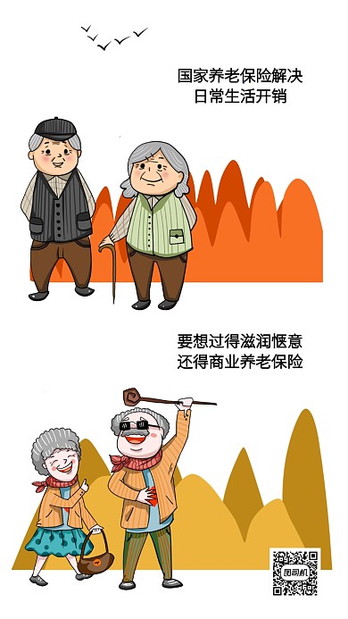 漫画风商业养老保险宣传手机海报