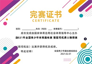 趣味比赛彩色时尚质感底纹完赛证书