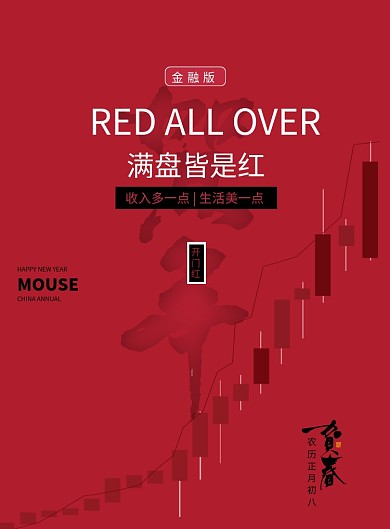 金融新春版满盘皆是红创意海报