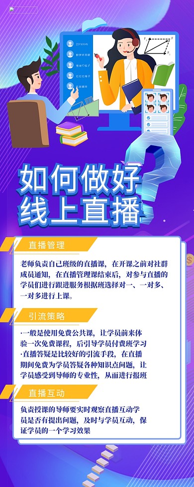 营销长图人物蓝色简约扁平长海报