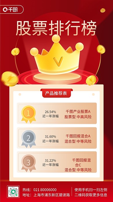 股票排行榜扁平风手机海报