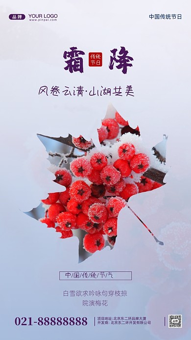 中国传统节日霜降摄影图手机海报