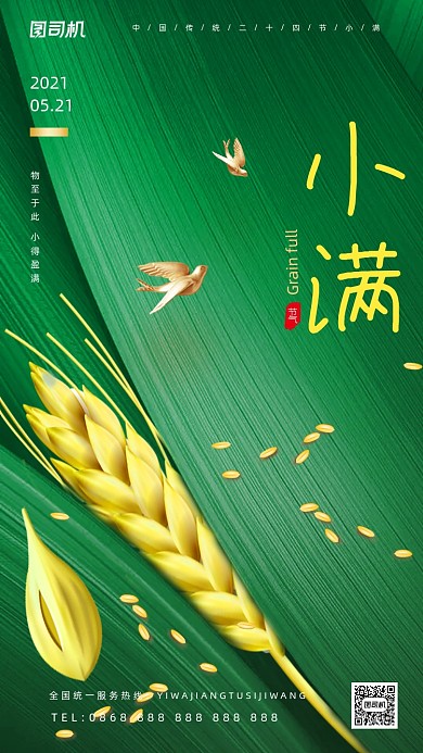 小满节气绿色创意大气手机海报
