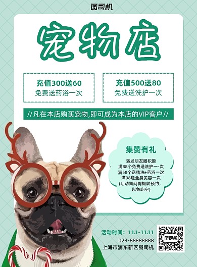 宠物店蓝色写实宣传印刷海报