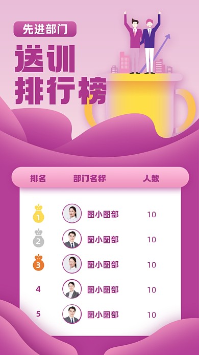 喜报送训排行榜紫色渐变手机海报