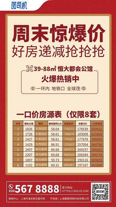 周末惊爆价房地产价格表手机海报