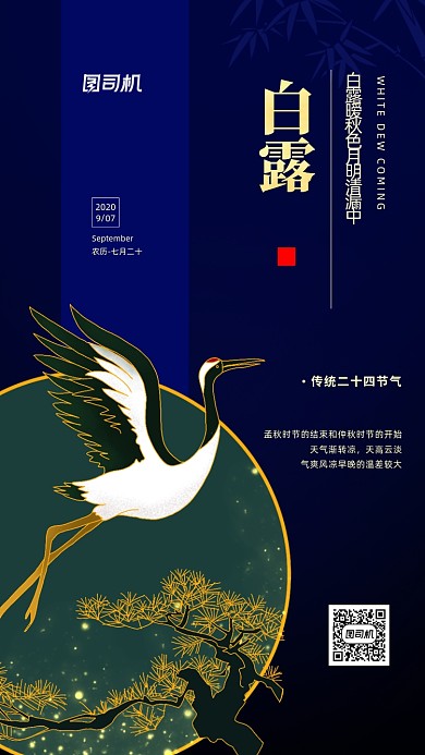 白露二十四节气中国风手机海报