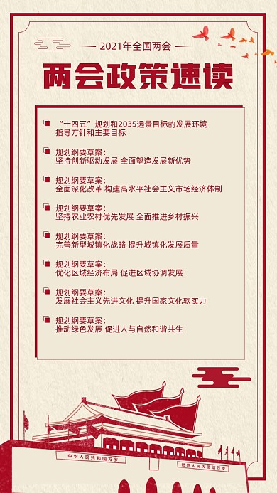 两会政策宣导红色宣传手机海报