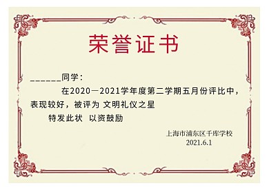 简洁精美荣誉证书