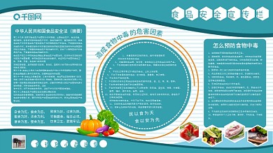 简约蓝色食品安全宣传栏展板海报