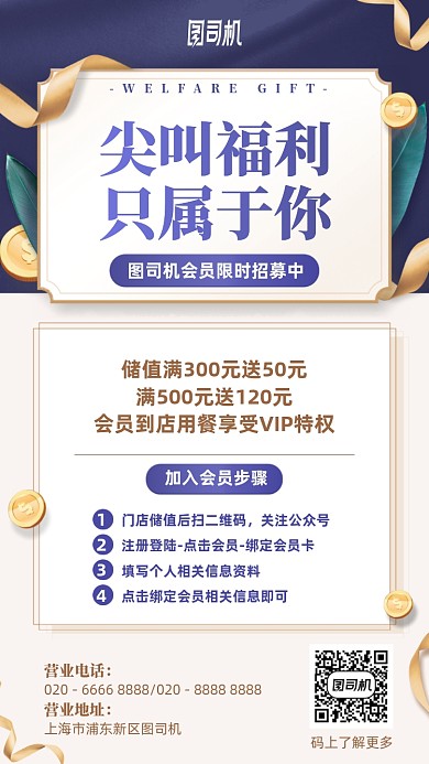 会员福利优惠VIP手机海报