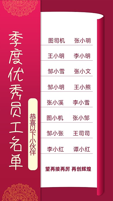 优秀员工名单手机海报