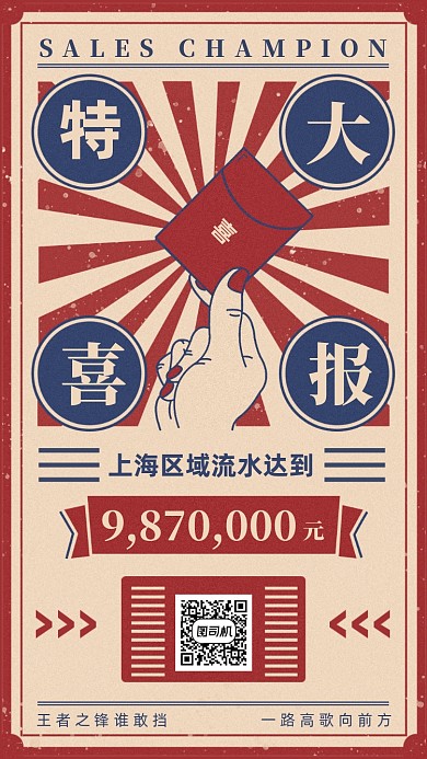 红色放射复古喜报手机海报