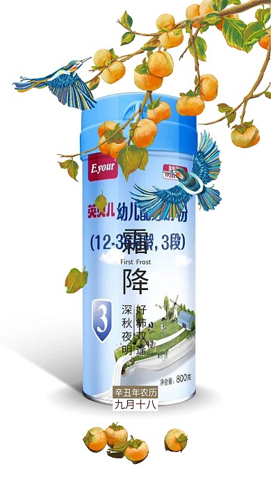 霜降二十四节气秋天柿子中国风手机海报